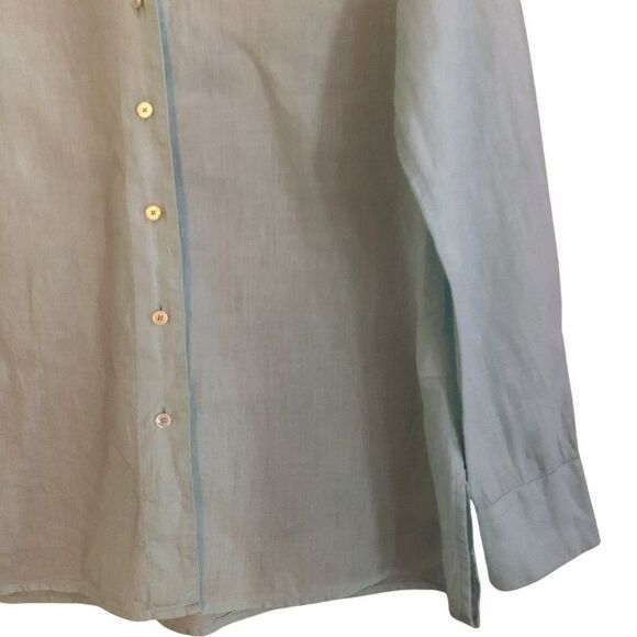 Talbots Irish Linen Button-Up Shirt Womens Sz 8 Pastel Blue Long Sleeve Classic - Picture 4 of 14